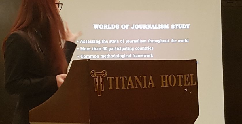 Lauriane Tremlay presenting the Worlds of Journalism Study