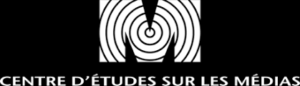 Logo for the Centre of Media Studies, which is their name beneath a larger white M with a signal spiraling through it.